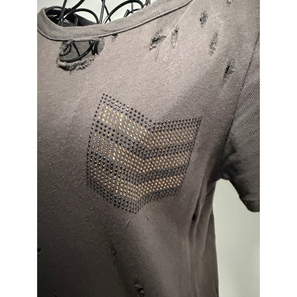 Chaser Womens Distressed Studded Chevron T-Shirt Gray Cotton XS - Picture 2 of 5